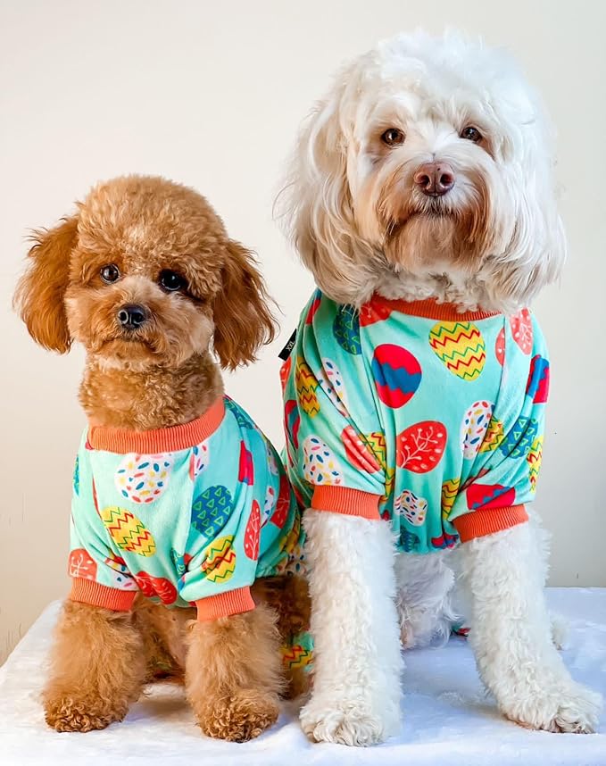 Fitwarm Easter Egg Dog Pajamas, Holiday Dog Clothes for Small Dogs Girl Boy, Pet Easter Outfit, Puppy Cat Onesie, Lightweight Velvet, Light Green, Orange, XL
