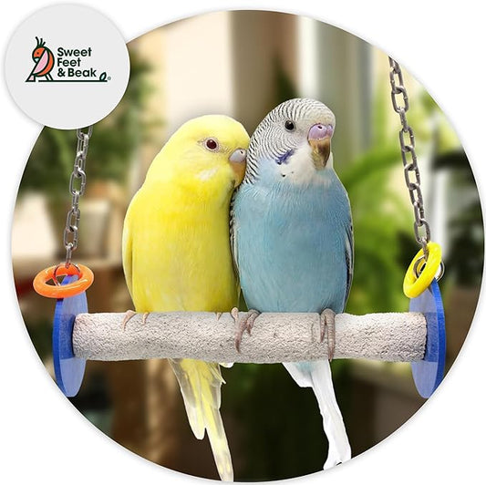Roll Bird Swing - Pumice Perch Bird Toys Trims Nails and Beaks, Safe and Non-Toxic Bird Cage Accessories for Small and Large Birds, Swinging Toys Birds Will Love, Medium 9 Inches