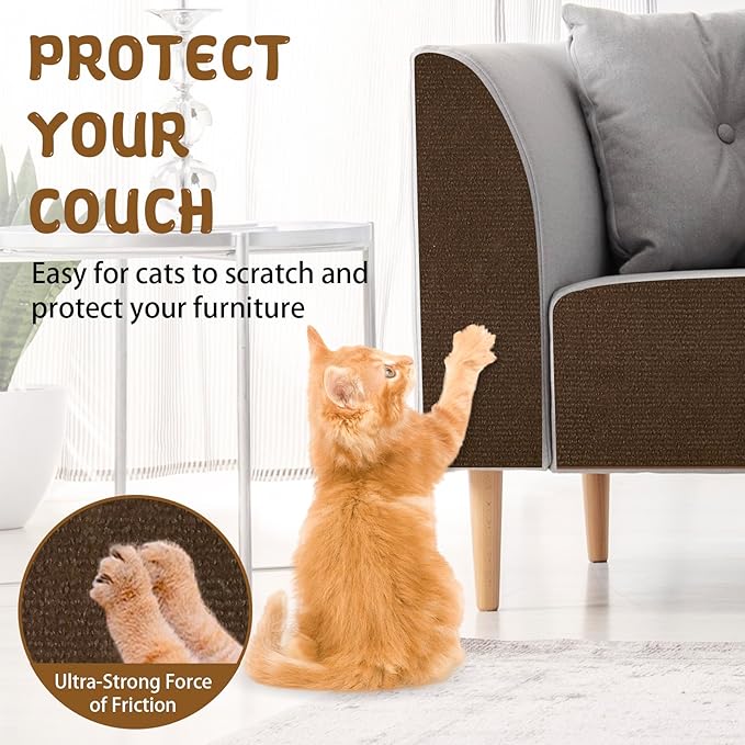 Climbing Cat Scratcher Mat Trimmable Cat Scratching Post Carpet 39.3’’x15.8’’ Self Adhesive Carpet Mat Pad Replacement for Cat Tree Shelves Post Couch Wall Furniture Steps DIY Protector (Brown)