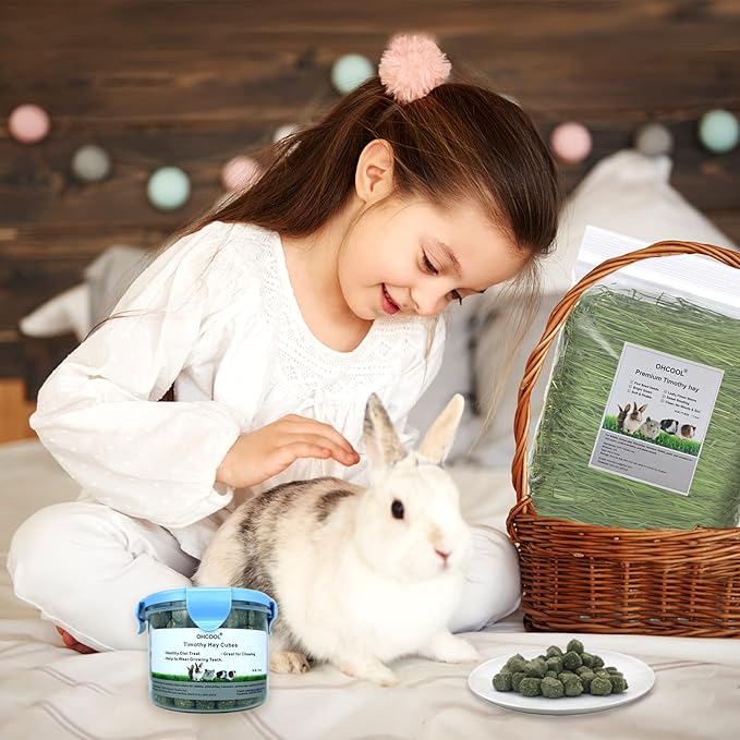 Timothy Hay Cubes 6oz -100% Natural Timothy Hay Made for Rabbits Sulcata Tortoise Guinea Pig, 6 oz