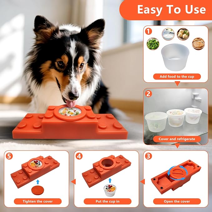 Non-Slip Frozen Dog Treat Holder - Frozen Treat Dispensing Dog Toy with Reusable Cup & Lid - Dogs Chew Toy for Small Medium Large Dogs, Easy to Clean Less Mess and Keep Your House Cleaning