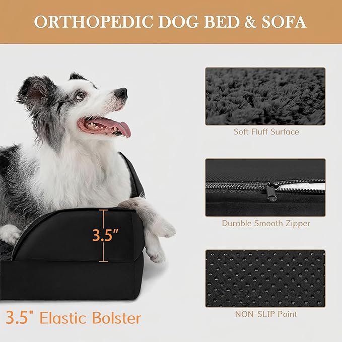Comfort Expression Small Dog Beds Waterproof Orthopedic Foam Dog Sofa Beds for Small Dogs Comfy Pet Bed with Washable Removable Cover & Non-Slip Bottom(X-Small,Black)