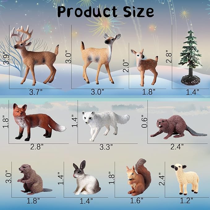 20PCS Plastic Forest Animals Figures, Realistic Woodland Creatures Figurines Miniature Toys Animal Tree Kit Wild Animal Toys Gift for Kids Toddlers, Party Favors Cake Topper Diorama Supplies