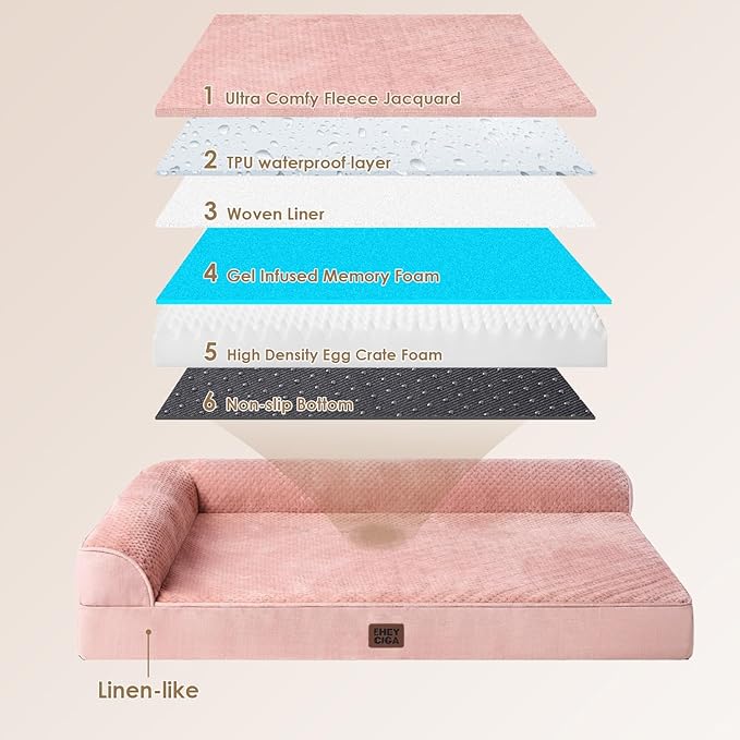 EHEYCIGA Memory Foam Dog Bed XXL, Giant Dog Bed Orthopedic with Washable Removable Cover, Waterproof Pet Bed Couch for Jumbo Dogs, 48x36x7 Inches, Pink