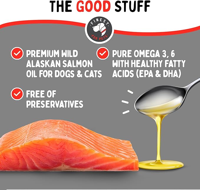 Wild Alaskan Salmon Oil for Dogs & Cats - Omega 3 Fish Oil with Pollock & Salmon for Sensitive Skin & Coat Health. EPA & DHA Ease Itching, Supports Joint, Immune & Heart Health (16oz)