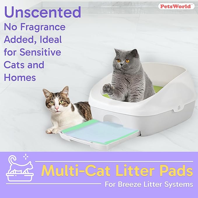 PETSWORLD Multi Cat Pad Refills for Cats Breeze Litter System, Ultra-Absorbent, Quick Dry - (400 Count, Unscented)