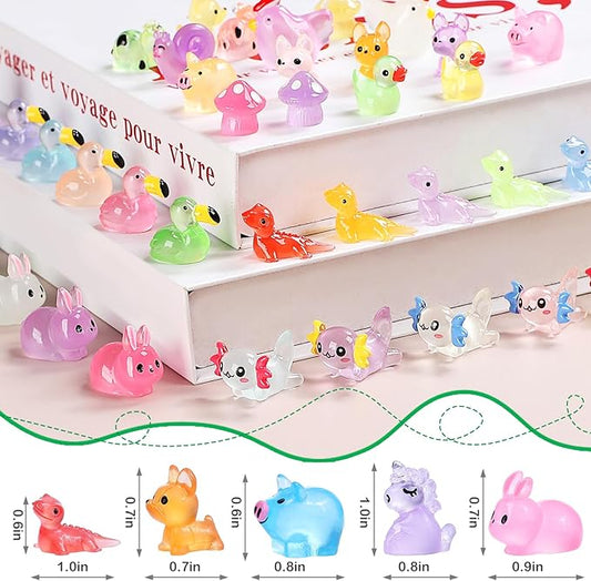 Luminous mini Resin Animals to Hide 120 Pcs Tiny Resin Animals Glow in The Dark for Miniature Fairy Garden Decoration Accessories Micro Landscape Aquarium Potted Decoration