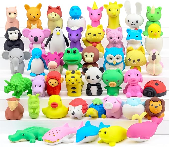 Animal Erasers for Kids, 45 Pcs Pencil Erasers Bulk Puzzle Eraser Mini Erasers Desk Pets Treasure Box Toys for Classroom Prizes School Supplies Kids Party Favors