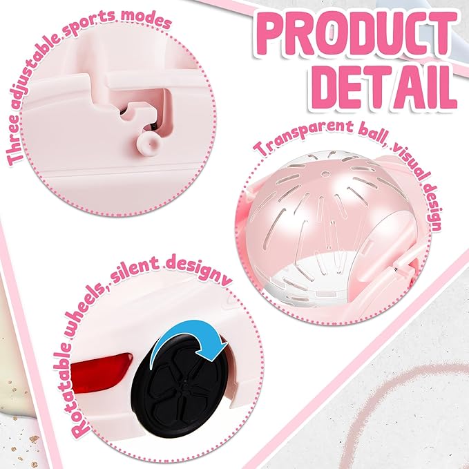 2 Pcs Hamster Exercise Sports Ball Car Running Funny Fitness Wheel Toys with Detachable Transparent Ball 3 Modes Available 11.6x6.5x5 inch for Hamster Small Animal