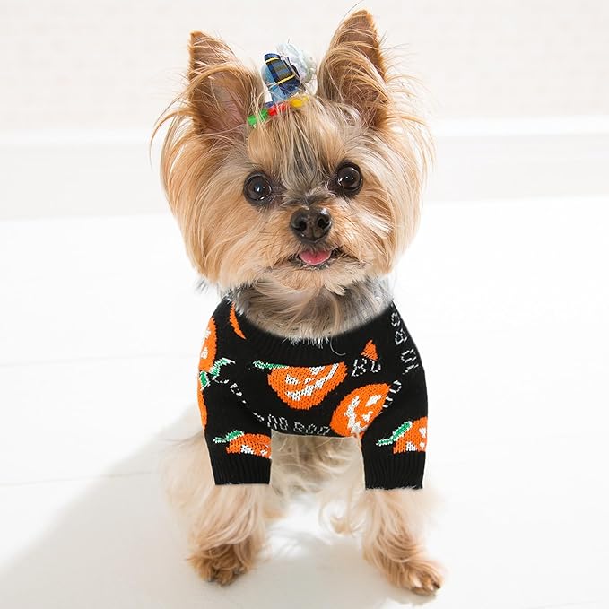 NACOCO Dog Halloween Pumpkin Sweater - Pet Clothes Cat Knitwear Apparel - Holiday Party Halloween Warm Puppy Outfit(L)