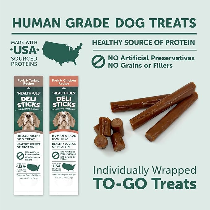 Deli Sticks Pork and Turkey Human-Grade Gluten-Free Soft and Chewy Dog Treats, 10 Count Bag