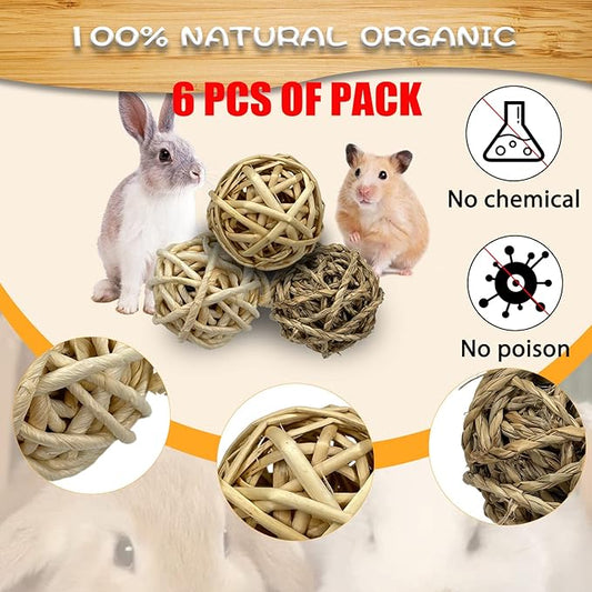 Tfwadmx 6 Pcs Small Animal Chew Ball Toy Rabbit Rolling Activity Play Balls Pet Cage Entertainment Accessories for Hamster Guinea Pigs Gerbil Chinchilla Hedgehog Teeth Grinding Gnawing