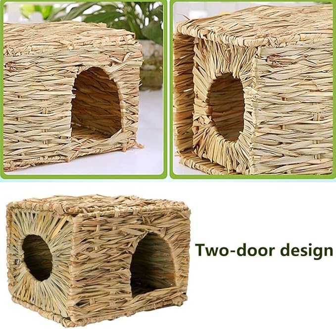 Tfwadmx Rabbit Grass House 2PCS, Extra Large - Natural Hand Woven Seagrass Play Hay Bed, Hideaway Hut Toy for Bunny Hamster Guinea Pig Chinchilla Ferret