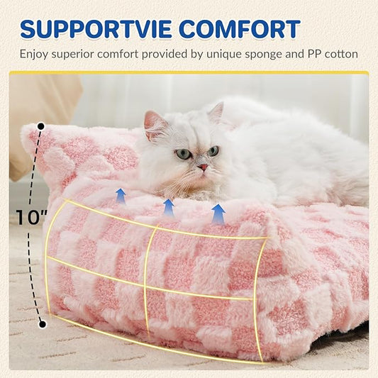 Large Dog Bed Sofa, Fluffy Pet Bed for Medium and Large Dogs, Supportive Dog Couch Sofa for Dogs, Pet Sofas with Washable Cover & Non-Slip, 38 inch, Pink