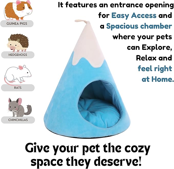 Guinea Pig Fleece Tunnel House – Soft Cozy Cone Hideout Bed for Guinea Pigs, Chinchillas, Rats, Hedgehogs – Small Animal House by The Kozko Hut