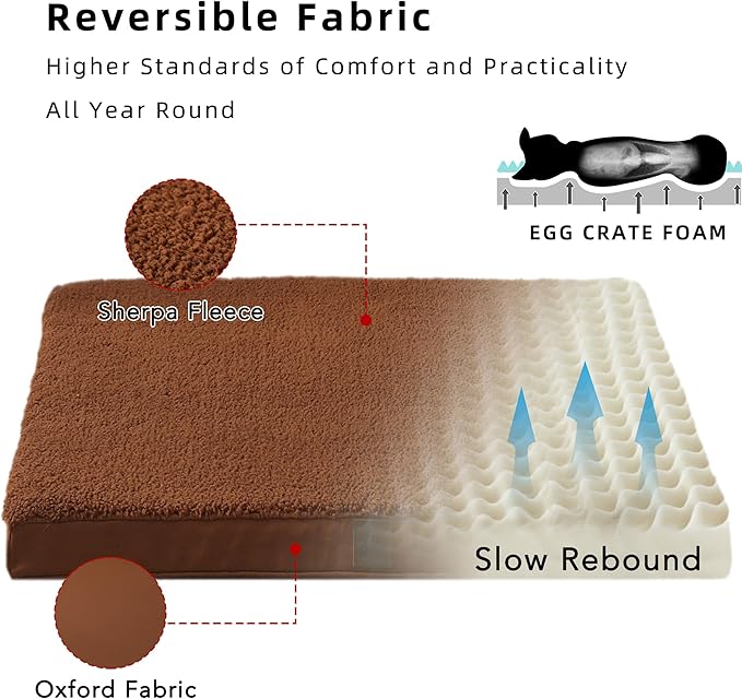 DaysU Dog Bed for Medium Dogs, Orthopedic Dog Beds with Removable Washable Cover, Medium Egg Crate Foam Pet Bed Mat, Flax Brown, Suitable for Dogs Up to 35 Ibs, 35x22x3in