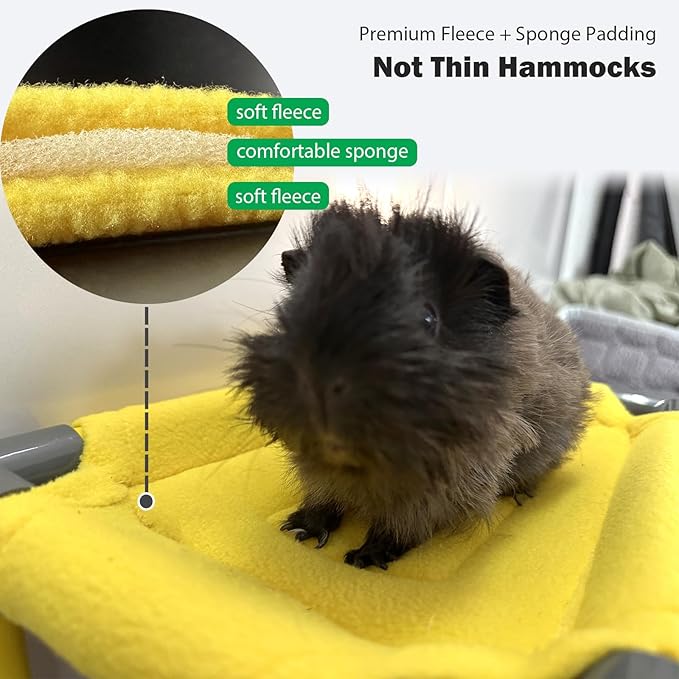 Guinea Pigs Bunk Bed,Hammock Loft Cot with Fleece Forest Hideout and Plush Mat for Small Animals - Rabbits,Chinchillas, Ferrets (Large)
