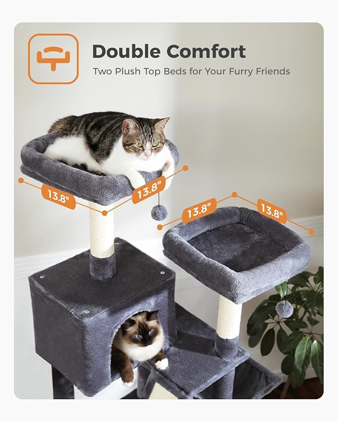 Tall Cat Tree 70.9"- Cat Tower with 6 Scratching Posts, Multi-Level Cat Climbing Tower with 2 Cat Condo, 2 Scratching Boards, 2 Top Beds&Hammock for Indoor Large Medium&Small Cats, Dark Gray
