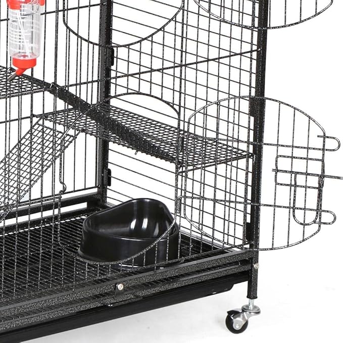 Yaheetech 37-inch Metal Ferret Chinchilla Cage Indoor Outdoor Small Animals Hutch w/ 2 Front Doors/Feeder/Wheels for Squirrel,Black