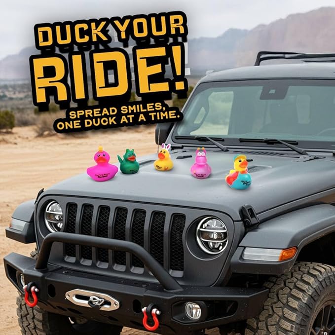 Rubber Ducks with 5 Fun Themed Logos for Jeep Ducking – 25 Pack of Assorted Mini Duckies with Variety Designs for Off-Road Duckers, Trail Gifting, Dashboard and 4x4 Fun, Bulk Rubber Duck for Adults