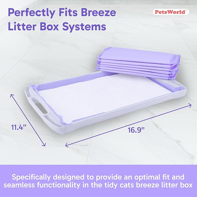 PETSWORLD Fresh Scented Cat Pads Refills for Tidy Cats Breeze Litter System 100 Pads for Cat Litter Box, 16.9x11.4 Inch