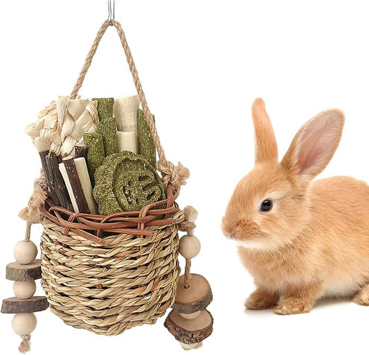 Rabbit Chew Toys,Natural Seagrass Hanging Chew Toy,Woven Water Plant Treat for Rabbits,Guinea Pigs and Other Small Pets TeethTeeth Grinding Accessory