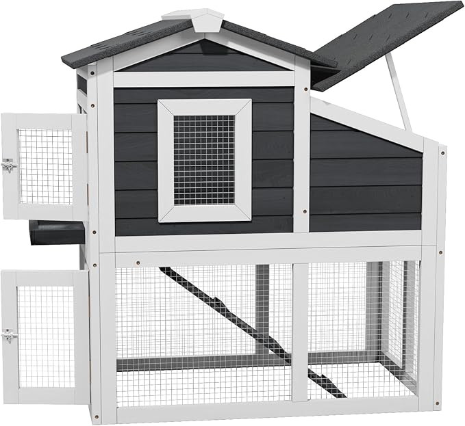 Chicken coop, Chicken Run, Duck coop,Outdoor Chicken Coop for 2-4 Chickens Wooden Hen House Poultry Pet Hutch Run Cage (White)