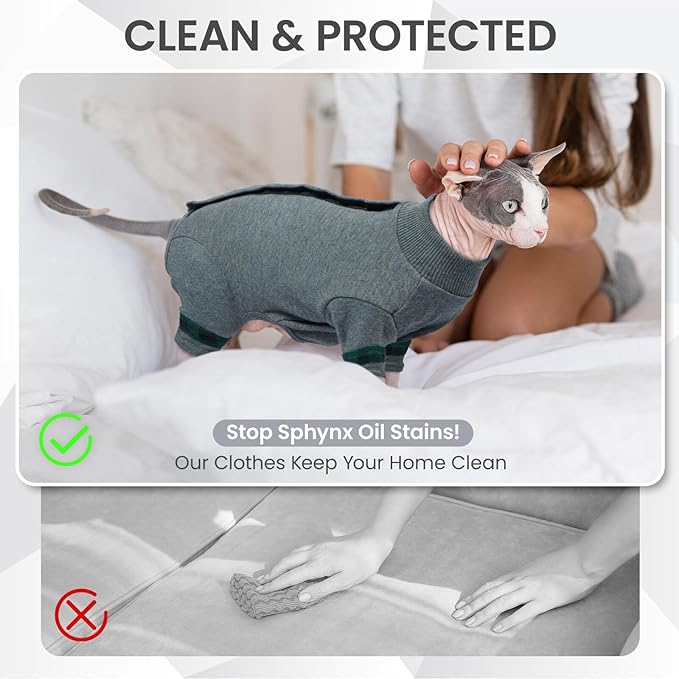 Sphynx Hairless Cats Sweater Shirt Kitten Soft Pullover Cute Cat Pajamas Jumpsuit Cotton Apparel Pet Winter Turtleneck for Cats,LightGrey M