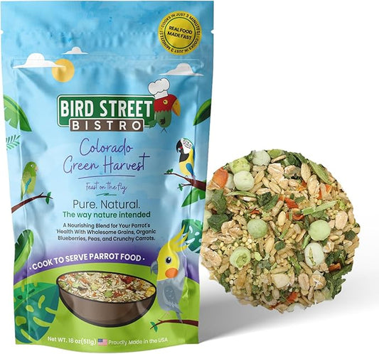 Parrot Food - Parakeet & Cockatiel Food - Cooks in 3-15 min w/Natural & Organic Grains, Legumes, Non-GMO Fruits, Vegetables & Healthy Spices