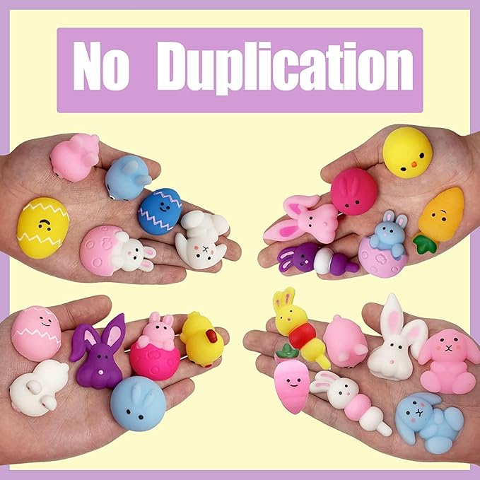 24Pcs Easter Mochi Squishy Toys Stress Relief Squishies for Kids Boys Girls Toddlers Easter Basket Stuffers Egg Fillers Gifts Party Favors