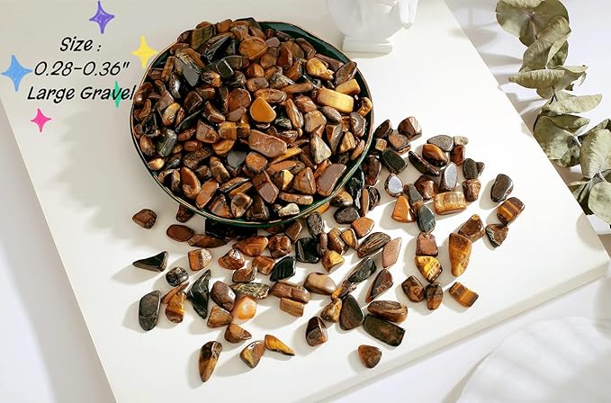 QINJIEJIE250g Tiger Eye Crystals Polished Rocks Tumbled Stones Chips Stone Crushed Quartz Crystal Natural Gem Gravel Home Decoration Succulent Plants Vase Filler Landscape Bottom Ornament 0.6lbs