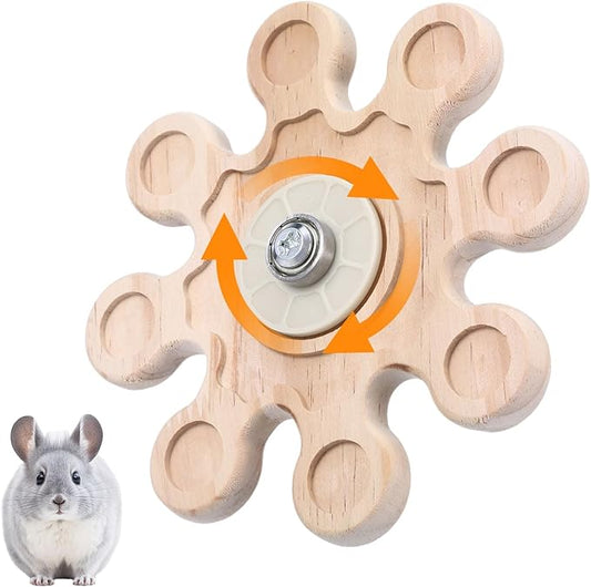 Rotating Natural Wood Chinchilla Chew Toys, Interactive Enrichment Rat Enrichment Toys for Teeth Grinding, Hanging Exercise Chinchilla Cage Accessories Wheel for Hamster Guinea Pig (6.3 in)