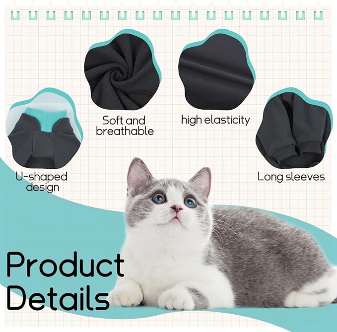 T'CHAQUE Sticky Hair Cat Onesie - Soft Long Sleeve Cat Pajamas, Anti-Shedding,Surgery Recovery Suit, Wound Protection & Preventing Licking, Kitten Sweaters for Male Female, Darkgray-S