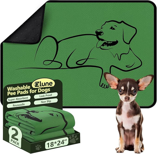 2 Pack Washable Pee Pads for Dogs 18"x24", Reusable Training Puppypads Absorbency Non-Slip & Leak-Proof for Pet Whelping Box Playpen Crate Sofa Bed Floors (Green)