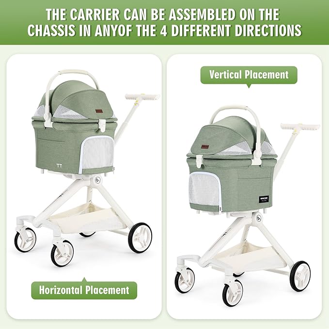 TT Lightweight Pet Stroller for Small Dog&Cat,One-Hand-Fold Pet Travel Stroller with Canopy and Cup Holder, 4-Way Convertible Carrier.Green