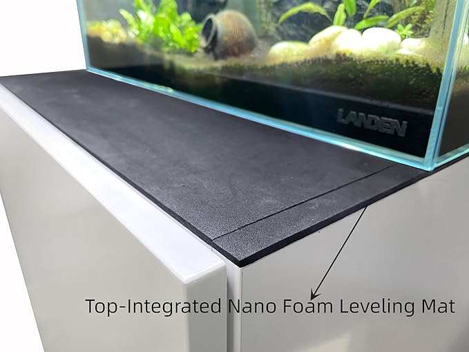 LANDEN Aquarium Wooden Stand and Cabinet for up to 44 Gal Tank, Fish Reptile Sea Salt WaterTank Stand, Nano Foam Leveling Mat Included, W35.5xD17.7xH31.5 in, Wooden Matte White Painted(Stand Only)