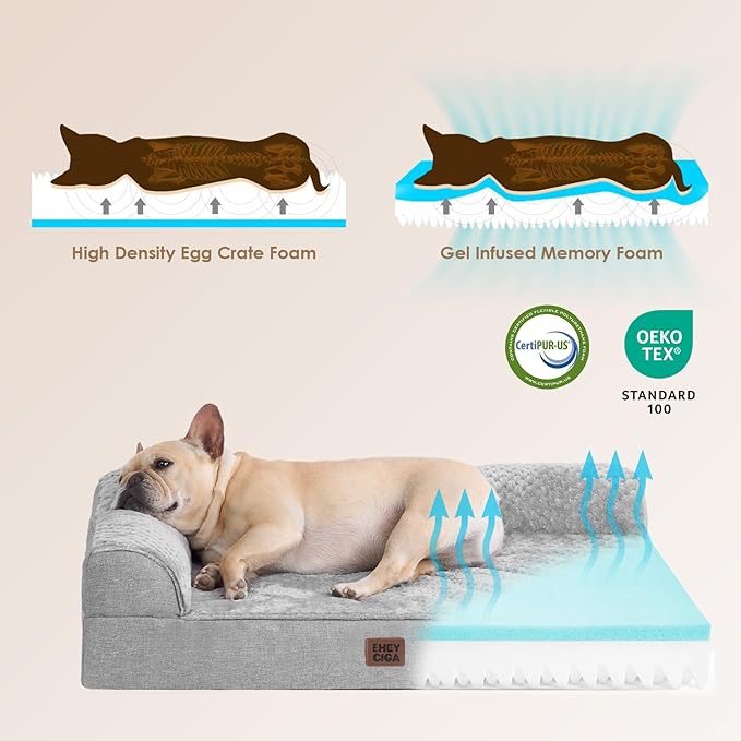 EHEYCIGA Memory Foam Dog Bed XXL, Extra Large Dog Bed Orthopedic with Washable Removable Cover, Waterproof Giant Pet Bed Couch for Jumbo Dogs, 48x36x7 Inches, Grey