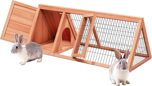 Wooden Rabbit Run Cage Outdoor,A-Frame Bunny Playpen House Indoor,Small Bunny Hutch with Ventilating Wire Fence for Puppy Rabbits (Wood)