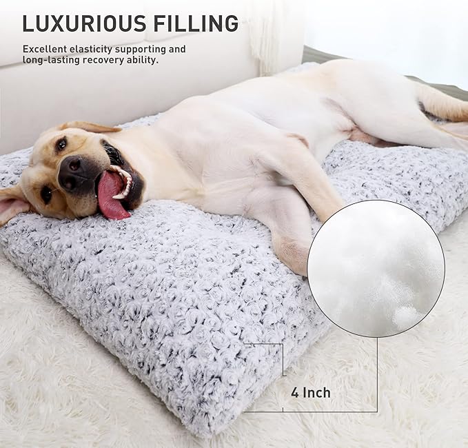 KSIIA Washable Dog Bed Deluxe Plush Dog Crate Beds Comfy Kennel Pad Anti-Slip Pet Sleeping Mat for Large, Jumbo, Medium, Small Dogs Breeds, 47" x 29", Gray