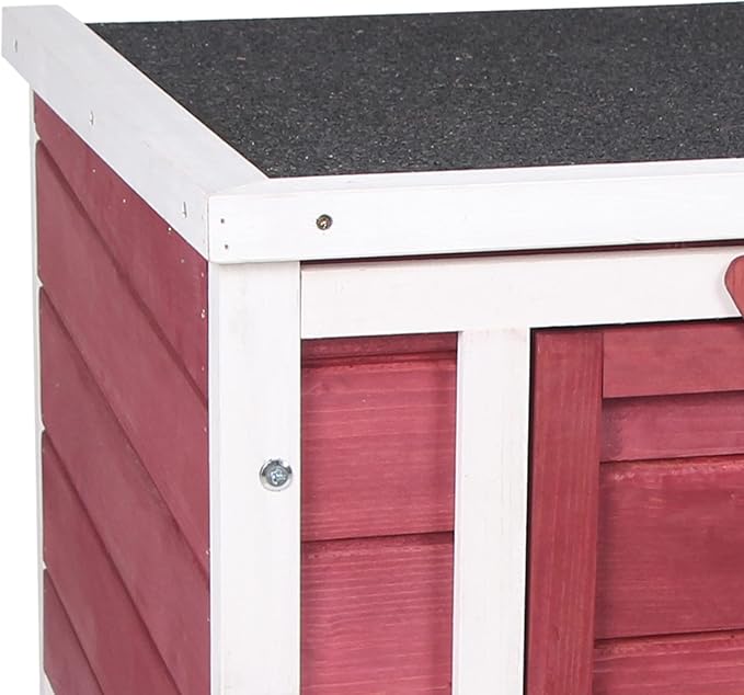 PawHut Small Wooden Rabbit Hutch Bunny Cage Guinea Pig Cage Duck House Dog House with Openable & Waterproof Roof, Red