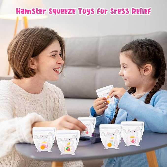 6 Pack Hamster Squeeze Toys, Small Cute Stress Relief Squishy Toys, Soft Animal Fidget Sensory Toys Squishies for Kids Adults Party Favors Gifts