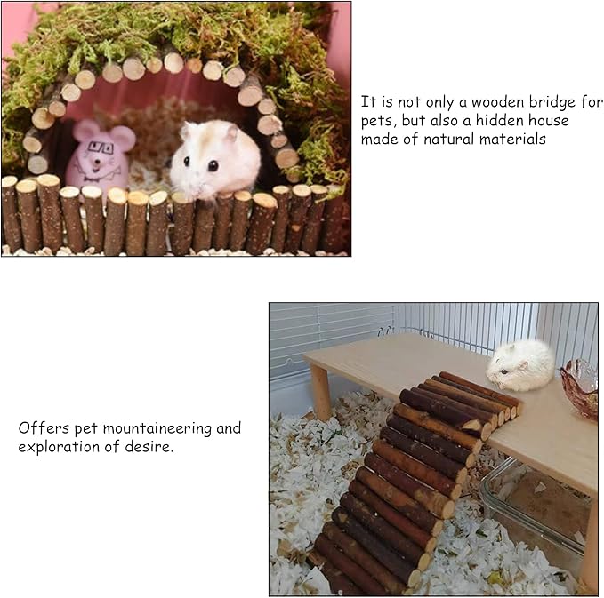 kathson 2 PCS Hamster Wooden Bridge Guinea Pig Ladder Rat Chew Toys Wood Ladder Natural Hideout for Small Animal Chinchillas Gerbils Ferret Syrian Hamster Squirrel