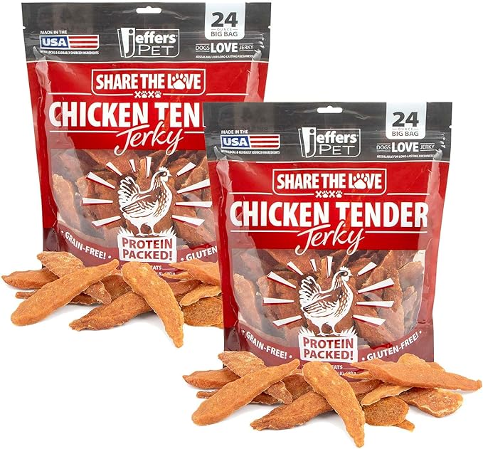 Jeffers Pet Chicken Jerky Dog Treats 24 oz – Chicken Breast Tenders for Small & Large Dogs, Natural High Protein Grain Free Snacks for Training or Chewing, Limited Ingredient Soft Strips - 2 Pack