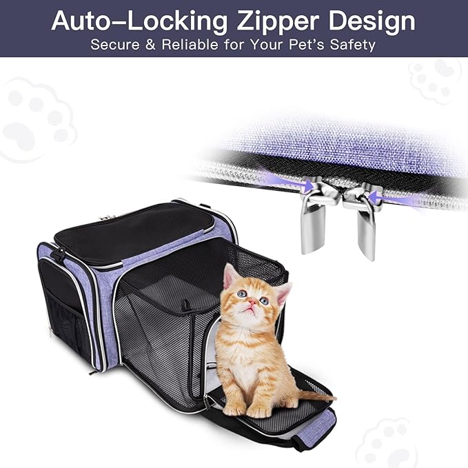 BAGLHER Cat Carrier Bag,Airline Approved Pet Carrier Soft Side Pet Travel 5 Sides Open Doors 3 Sides Expandable Foldable Dog Carrier with Fleece Pad