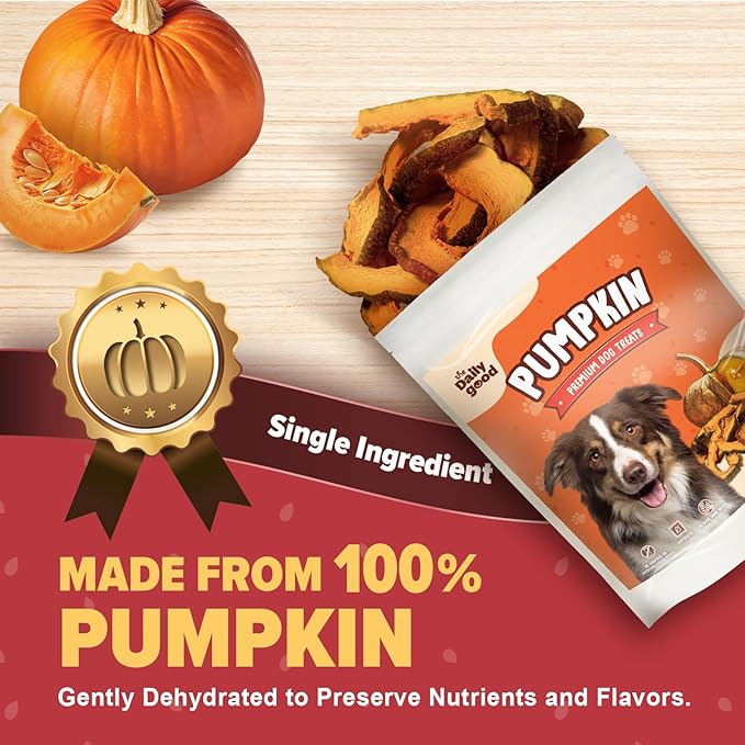 Pumpkin Chips for Dogs – 100% Natural Single Ingredient Dog Treats – Crunchy & Crispy – Easy to Digest, Hypoallergenic, Grain-Free – Healthy Snack for All Breeds – 6 oz