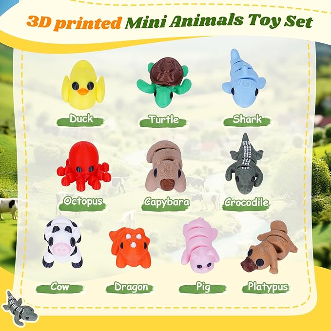 10PCS Mini Animals Set, 3D Printed Little Animals Articulated Flexible Fidget Toy, Mini Animal Figurines Toy, 3D Printed Cute Animal Toys Home, Office, Executive Desk for Christmas Decoration