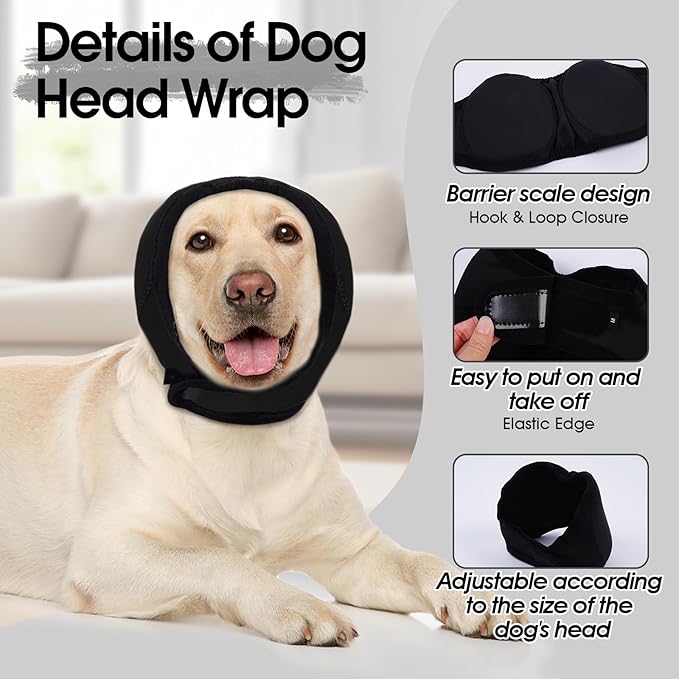Dog Calming Hoodie, Dog Ear Muffs Noise Protection & Anxiety Relief, No Shake Ear Wraps for Dogs Quiet Ears Cover Headband for Fireworks Grooming Swimming Bathing Force Drying