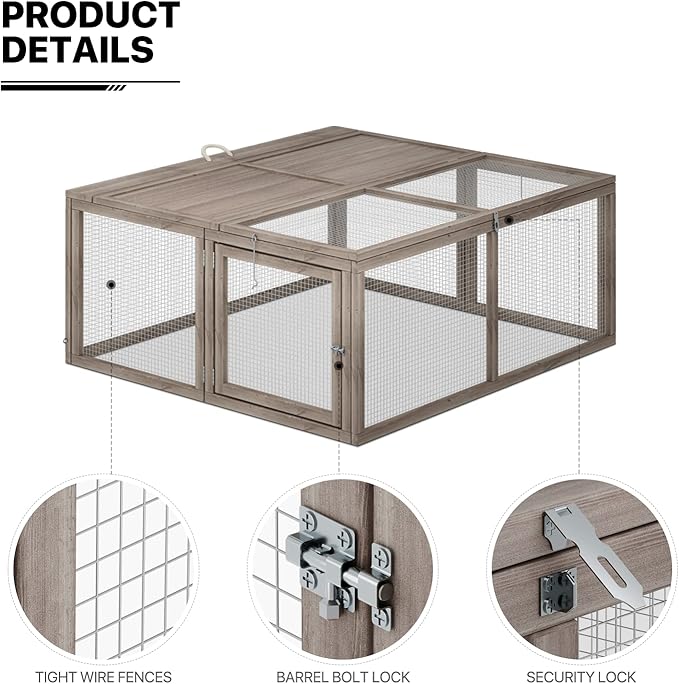 MoNiBloom Foldable Chicken Run Wood Chicken Coop Rabbit Hutch No Assembly Required Indoor/Outdoor Small Animal Nesting Box Habitat Enclosure Spacious Pet Playpen, 45.5" L x 42.5" W x 20" H, Grey