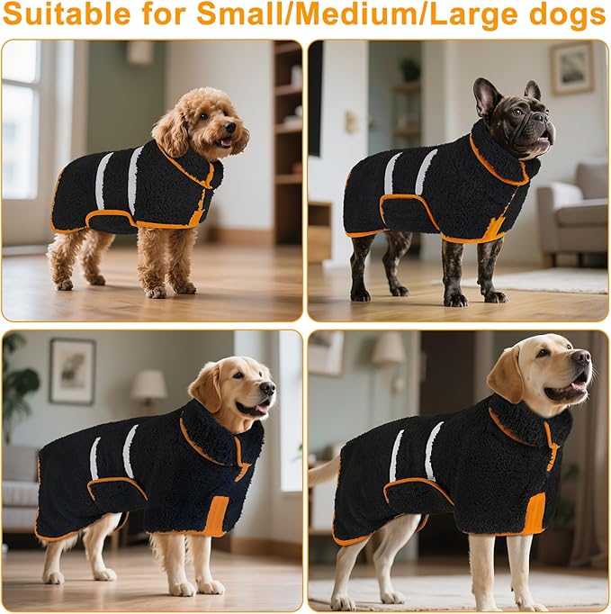 Bienbee Dog Bathrobe, Quick Drying Super Absorbent Dog Robes for After Bath, Warm Keeping Dogs Towel, Dogs Bath Supplies, Black S