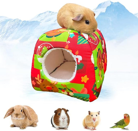 Guinea Pig Hideout - Thicken Washable Christmas Style (Red) Small Animal House Cage Accessories for Guinea Pig,Mouse,Chinchillas, Hamsters,Hedgehogs,Ferrets,Bearded Dragons & Rats